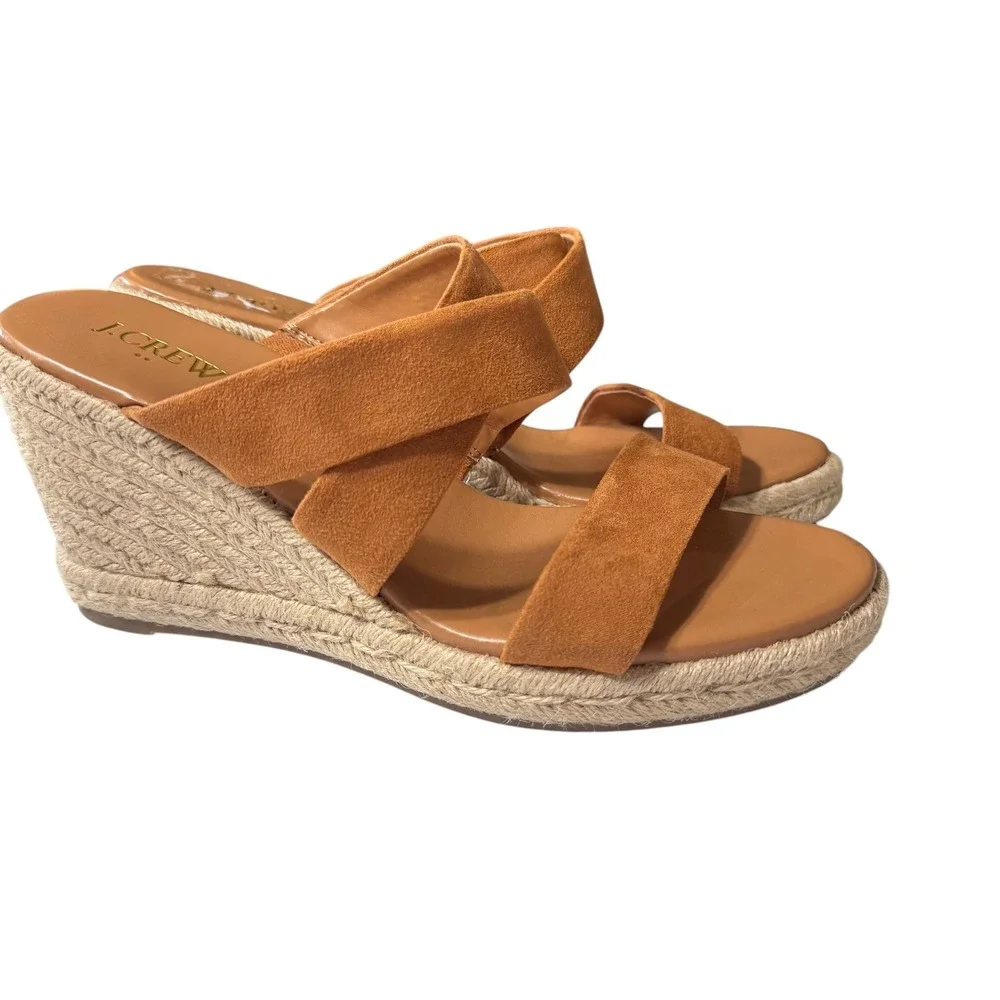 J.Crew Espadrille Wedge Sandals Womens 8 Brown Excellent Suede Crisscross Straps
